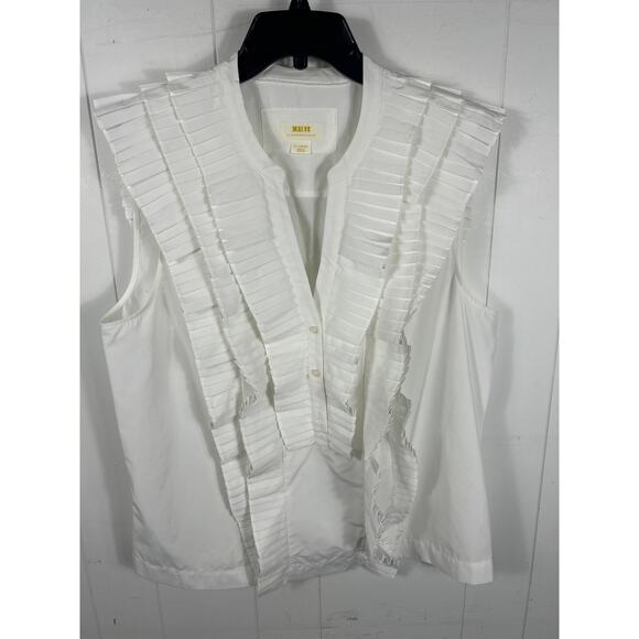 Maeve by Anthropologie Sleeveless Ruffled Tuxedo Blouse in White Size XL NWOT - Picture 6 of 9